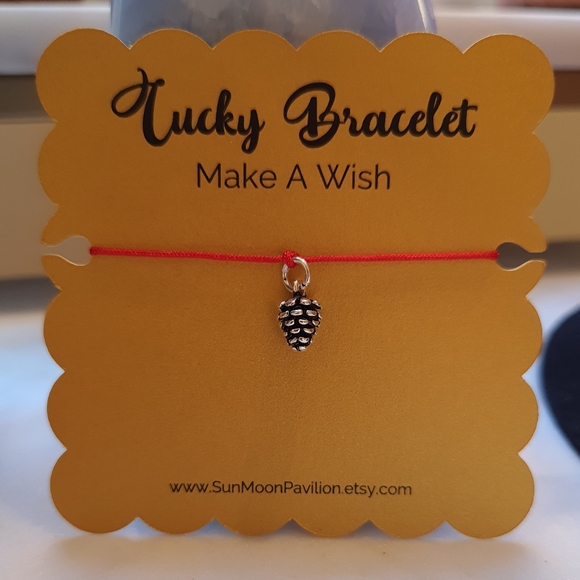 Sterling Silver Pine Cone Charm Chinese Red String Bracelet轉運紅繩手鍊 Winter Christm - Picture 2 of 4